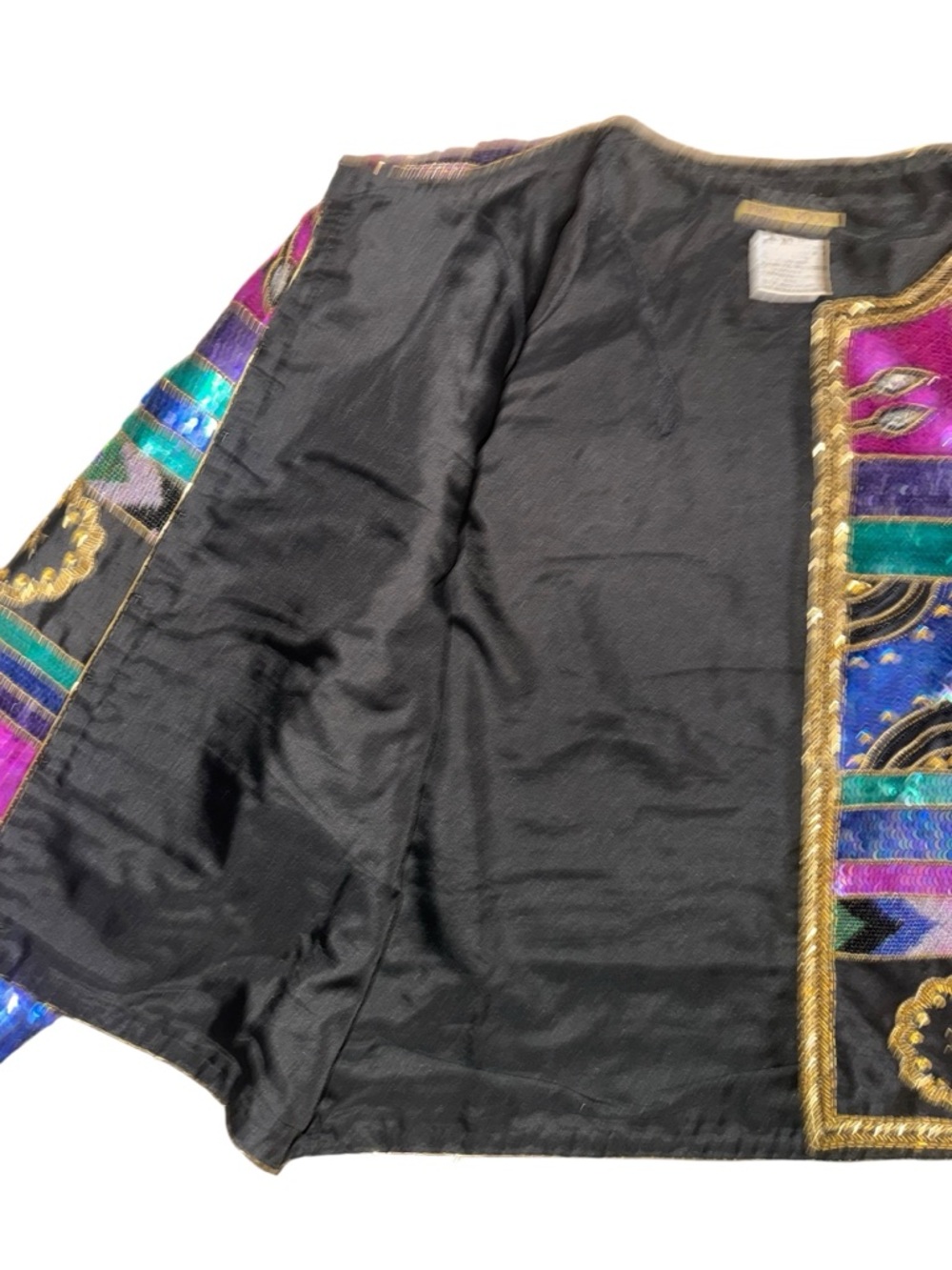 VTG Parisian Works Multicolor Silk Sequin & Embroidered Open-Front Jacket, XL - Picture 6 of 10